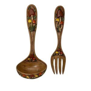 Arnels Mushroom Ladle Fork Wall Hanging 1970s Decor Ceramic 17 inch MCM Vintage